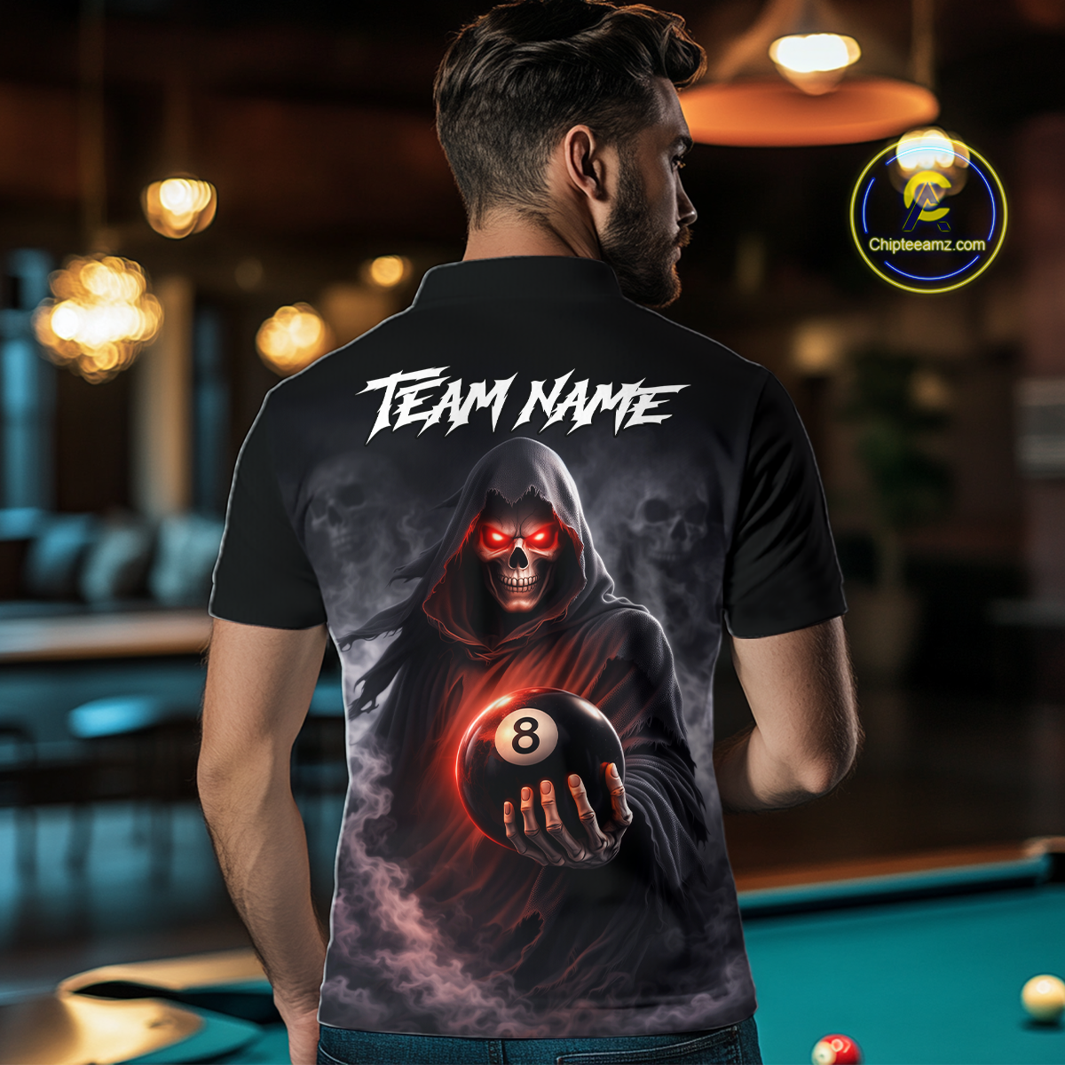 Custom Grim Reaper Billiard Shirts for Men 8 Ball Pool Shirt Polo & Quarter-Zip Billiard Jersey Unisex BHT7