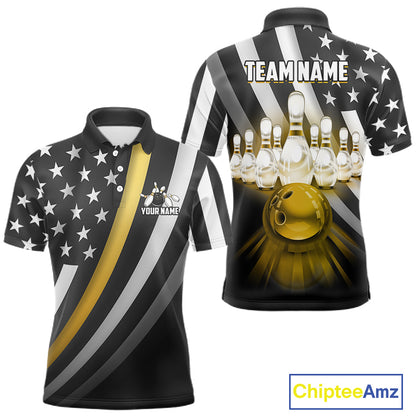 Custom Gold American Flag Bowling Shirt for Women Bowling Team Jersey Bowling Outfit QZT1200