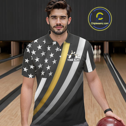 Custom Gold American Flag Bowling Shirt for Women Bowling Team Jersey Bowling Outfit QZT1200