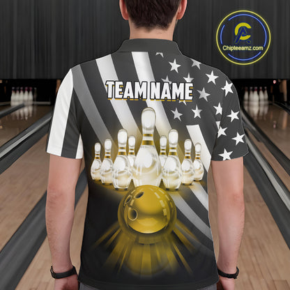 Custom Gold American Flag Bowling Shirt for Women Bowling Team Jersey Bowling Outfit QZT1200