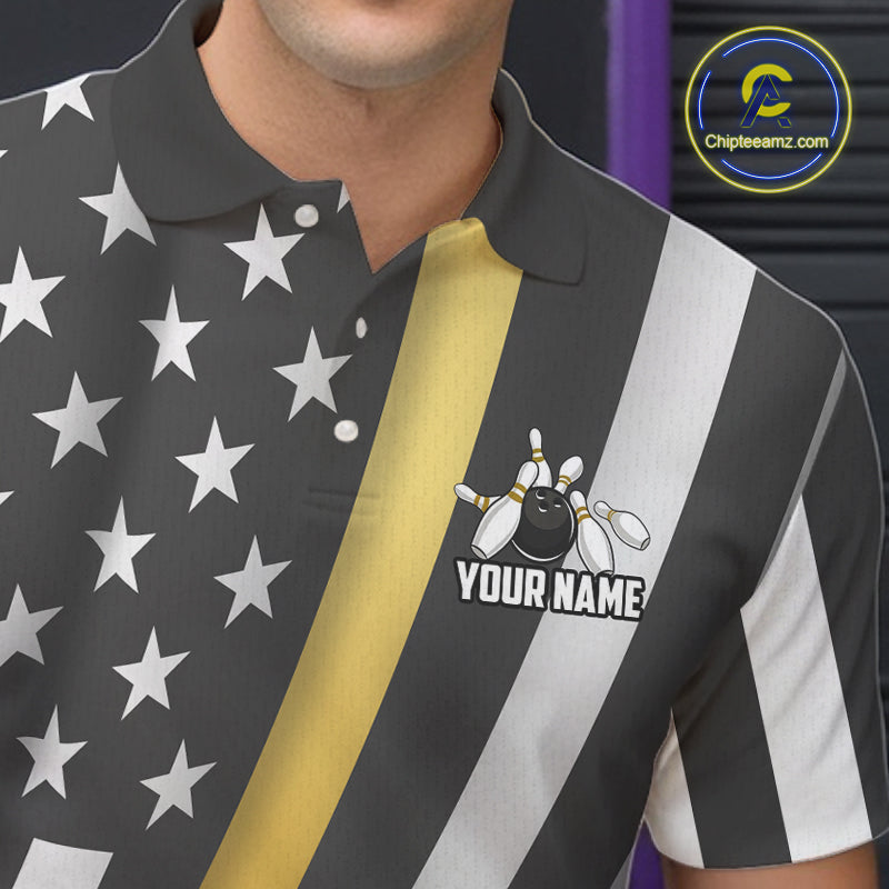 Custom Gold American Flag Bowling Shirt for Women Bowling Team Jersey Bowling Outfit QZT1200