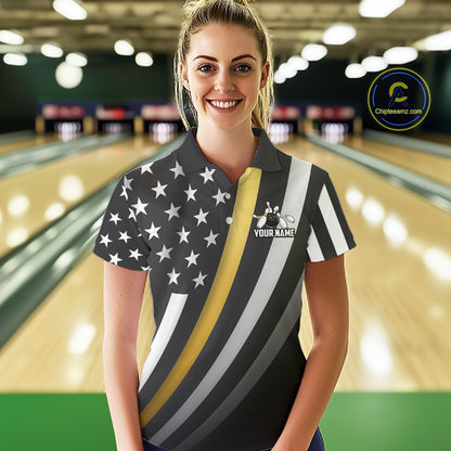 Custom Gold American Flag Bowling Shirt for Men Bowling Team Jersey Bowling Outfit QZT1200