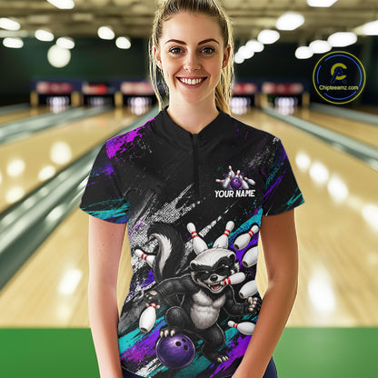 Custom Funny Honey Badger Bowling Shirt for Women Bowling Team Jersey Bowling Outfit QZT1201