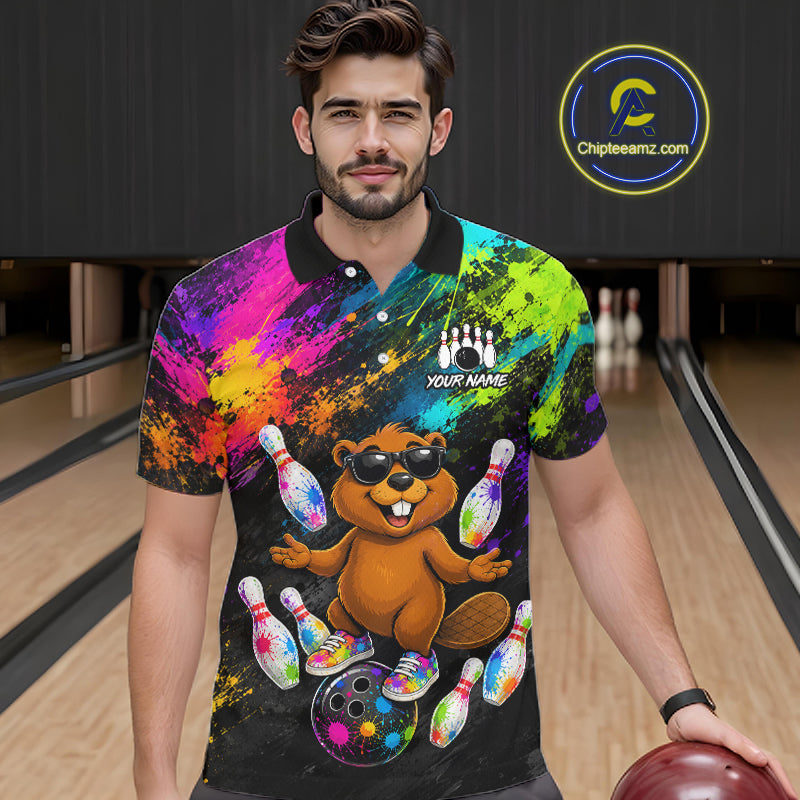 Custom Funny Beaver Bowling Shirt, Colorful Bowling League Jersey for Men, Bowling Outfit QZT1205