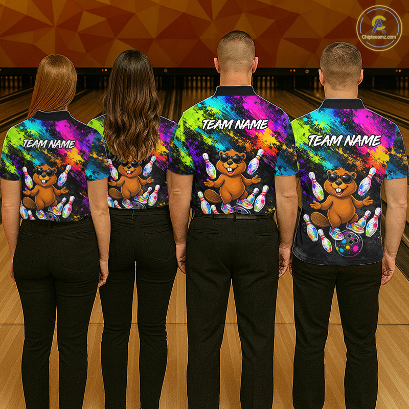 Custom Funny Beaver Bowling Shirt, Colorful Bowling League Jersey for Men, Bowling Outfit QZT1205