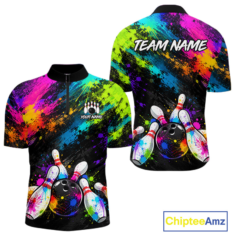Custom Funny Colorful Bowling Shirt for Men, Bowling League Jersey, Bowling Outfit QZT1206