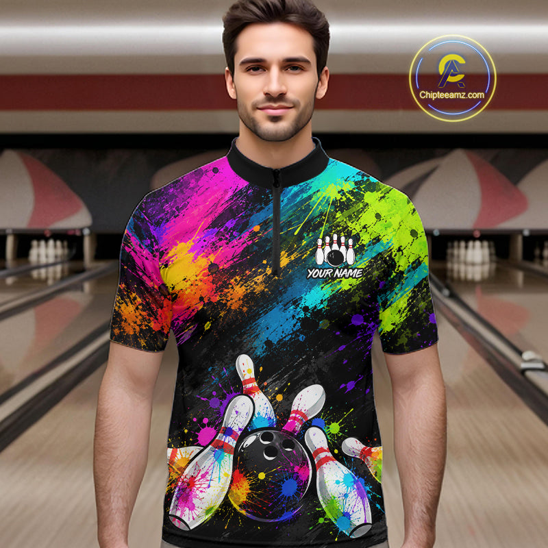 Custom Funny Colorful Bowling Shirt for Men, Bowling League Jersey, Bowling Outfit QZT1206