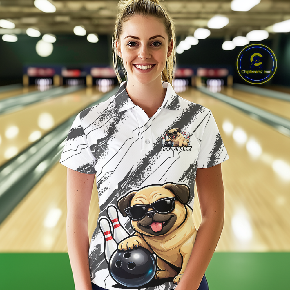 Funny Pug Dog Bowling Team Shirt for Women Custom Bowling Jersey Polo & 1/4-Zip Bowling Unisex QZT984