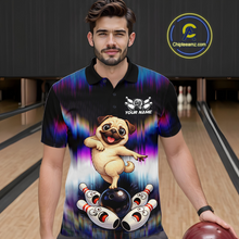 Load image into Gallery viewer, Custom Colorful Funny Pug Dog Bowling Shirt Bowling Jersey for Men Polo &amp; 1/4-Zip Bowling Outfit QZT905