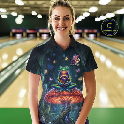 Custom Zen Frog Bowling Shirt for Women Meditation Style Bowling Jersey Polo & 1/4-Zip QZT991