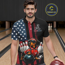 Load image into Gallery viewer, Man wearing a colorful polo shirt with a dachshund graphic in a bowling alley.
