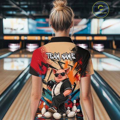 Funny Pig Bowling Shirt for Women Colorful Paint Splatter Bowling Team Jersey QZT1211