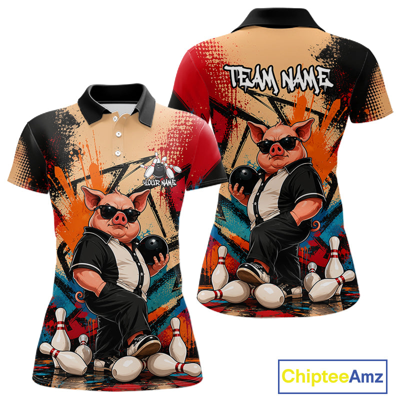 Funny Pig Bowling Shirt for Women Colorful Paint Splatter Bowling Team Jersey QZT1211