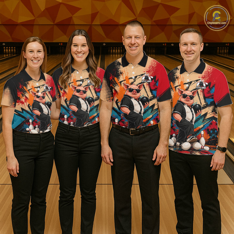 Funny Pig Bowling Shirt for Women Colorful Paint Splatter Bowling Team Jersey QZT1211