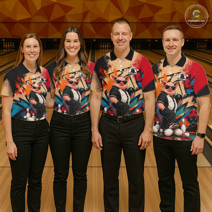 Funny Pig Bowling Shirt for Women Colorful Paint Splatter Bowling Team Jersey QZT1211