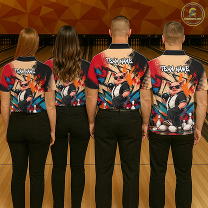 Funny Pig Bowling Shirt for Women Colorful Paint Splatter Bowling Team Jersey QZT1211