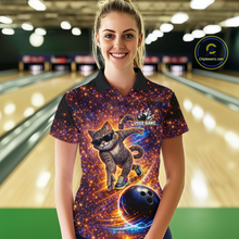 Load image into Gallery viewer, Custom Galaxy Funny Cat Bowling Shirt for Women Bowling League Jersey Polo &amp; Quarter-Zip Bowling Outfit QZT917