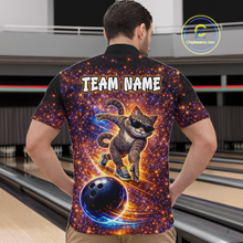 Load image into Gallery viewer, Custom Galaxy Funny Cat Bowling Shirt for Men Bowling League Jersey Polo &amp; Quarter-Zip Bowling Outfit QZT917