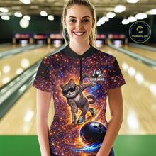 Load image into Gallery viewer, Custom Galaxy Funny Cat Bowling Shirt for Women Bowling League Jersey Polo &amp; Quarter-Zip Bowling Outfit QZT917