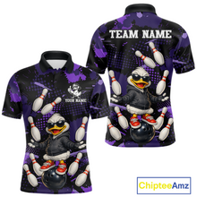 Load image into Gallery viewer, Custom Purple Funny Duck Bowling Shirt for Men Bowling Jersey Polo &amp; 1/4 Zip Bowling Outfit QZT943