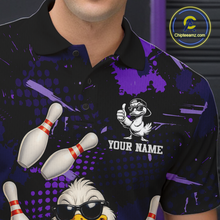 Load image into Gallery viewer, Custom Purple Funny Duck Bowling Shirt for Men Bowling Jersey Polo &amp; 1/4 Zip Bowling Outfit QZT943