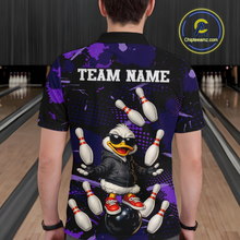 Load image into Gallery viewer, Custom Purple Funny Duck Bowling Shirt for Men Bowling Jersey Polo &amp; 1/4 Zip Bowling Outfit QZT943