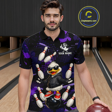 Load image into Gallery viewer, Custom Purple Funny Duck Bowling Shirt for Men Bowling Jersey Polo &amp; 1/4 Zip Bowling Outfit QZT943