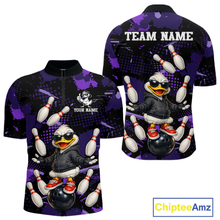 Load image into Gallery viewer, Custom Purple Funny Duck Bowling Shirt for Men Bowling Jersey Polo &amp; 1/4 Zip Bowling Outfit QZT943
