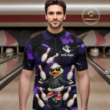 Load image into Gallery viewer, Custom Purple Funny Duck Bowling Shirt for Men Bowling Jersey Polo &amp; 1/4 Zip Bowling Outfit QZT943