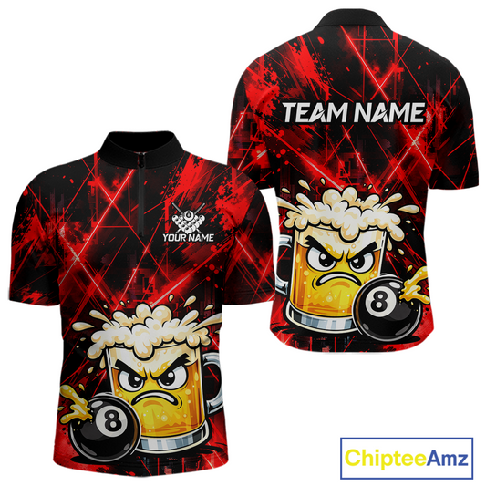 Custom Red Funny Beer Billiard Shirt for Men Billiard Jersey 8 Ball Pool Shirt Outfit BHT23