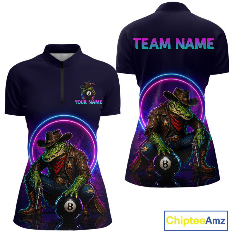 Black quarter-zip jersey with a colorful crocodile cowboy design on the front and back, featuring 'Chiptee Amz' branding.