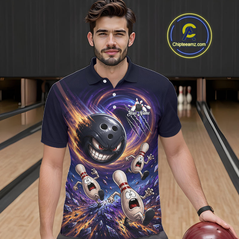 Custom Evil Bowling Ball & Funny Bowling Pins Bowling Shirt for Men Bowling Team Jersey Polo & 1/4 Zip QZT1221