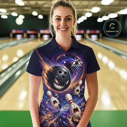 Custom Evil Bowling Ball & Funny Bowling Pins Bowling Shirt for Women Bowling Team Jersey Polo & 1/4 Zip QZT1221