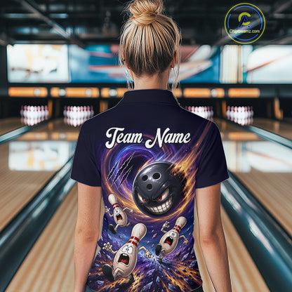 Custom Evil Bowling Ball & Funny Bowling Pins Bowling Shirt for Women Bowling Team Jersey Polo & 1/4 Zip QZT1221
