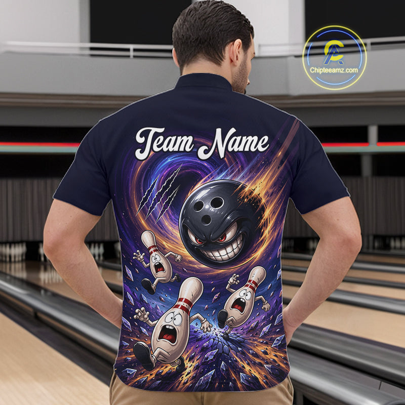 Custom Evil Bowling Ball & Funny Bowling Pins Bowling Shirt for Men Bowling Team Jersey Polo & 1/4 Zip QZT1221
