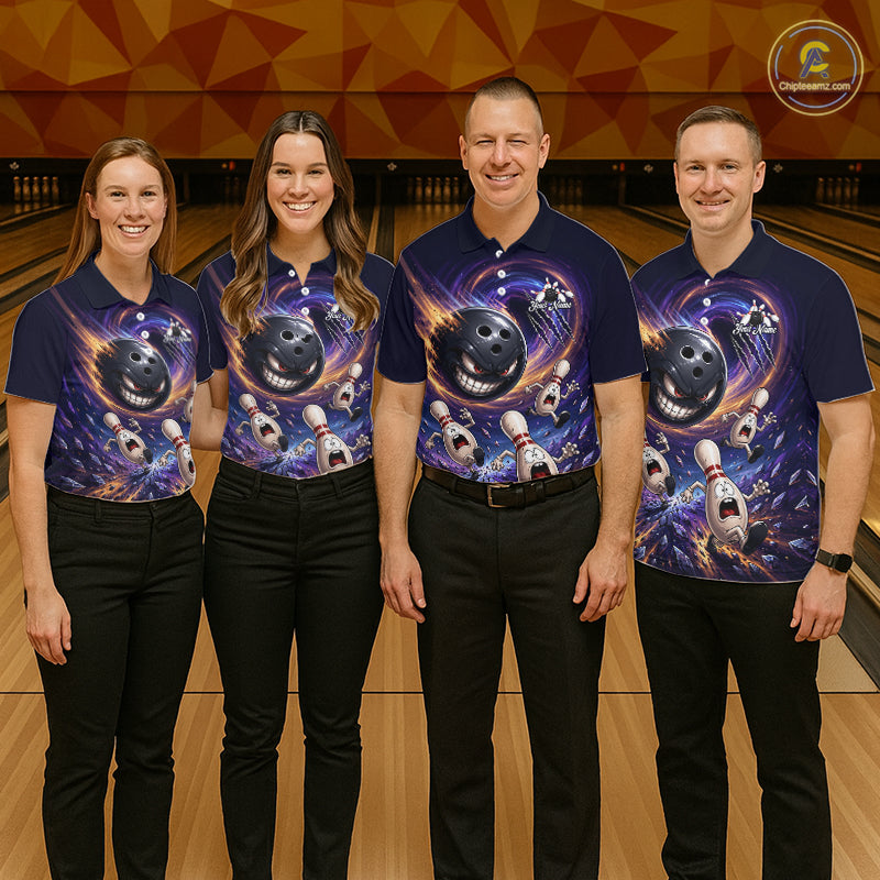 Custom Evil Bowling Ball & Funny Bowling Pins Bowling Shirt for Men Bowling Team Jersey Polo & 1/4 Zip QZT1221