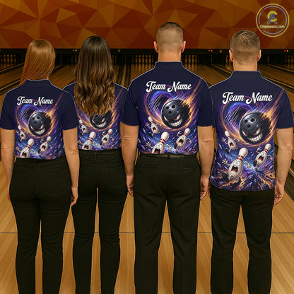 Custom Evil Bowling Ball & Funny Bowling Pins Bowling Shirt for Men Bowling Team Jersey Polo & 1/4 Zip QZT1221