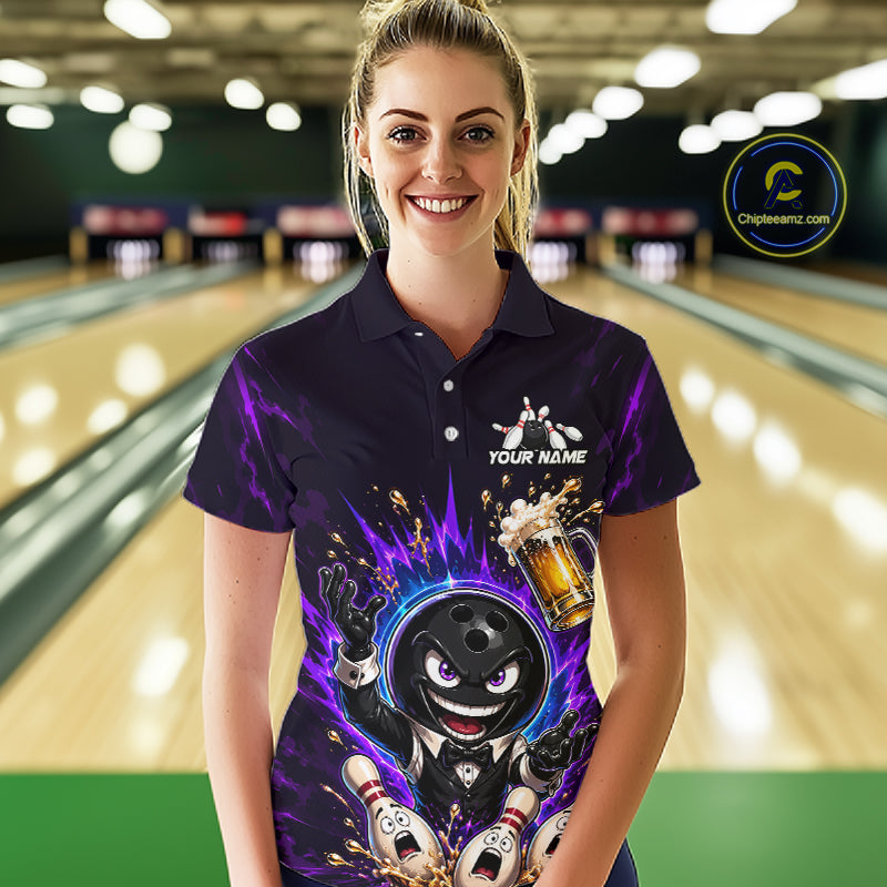 Custom Beer Bowling Shirt for Women Funny Bowling Team Jersey Polo & Quarter-Zip QZT1223