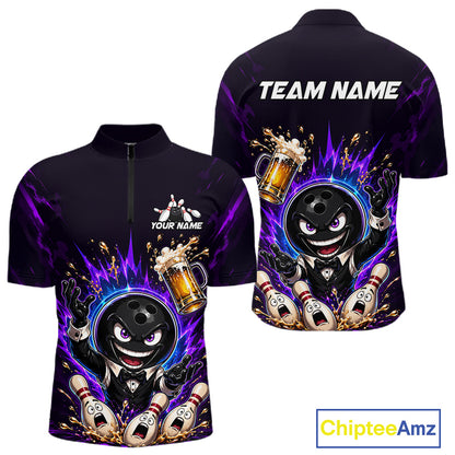 Custom Beer Bowling Shirt for Men Funny Bowling Team Jersey Polo & Quarter-Zip QZT1223