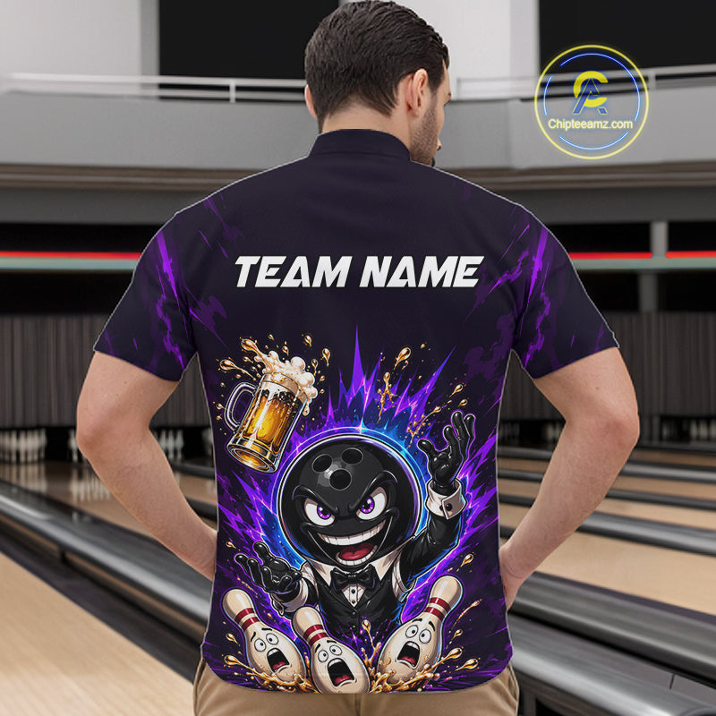 Custom Beer Bowling Shirt for Men Funny Bowling Team Jersey Polo & Quarter-Zip QZT1223