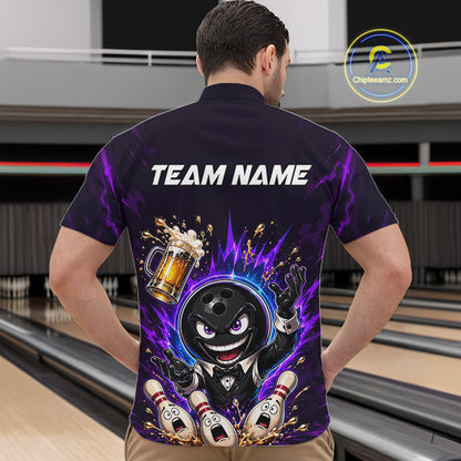 Custom Beer Bowling Shirt for Men Funny Bowling Team Jersey Polo & Quarter-Zip QZT1223