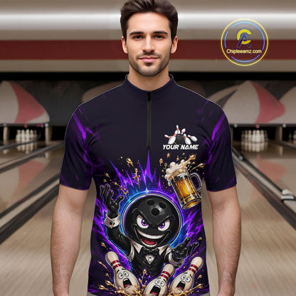 Custom Beer Bowling Shirt for Men Funny Bowling Team Jersey Polo & Quarter-Zip QZT1223
