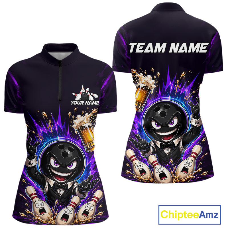 Custom Beer Bowling Shirt for Women Funny Bowling Team Jersey Polo & Quarter-Zip QZT1223