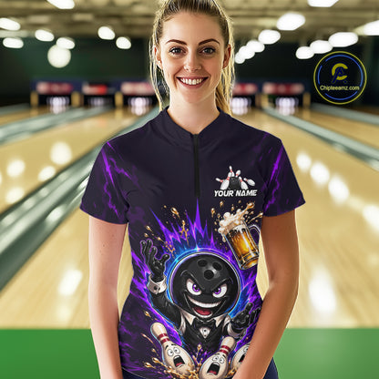 Custom Beer Bowling Shirt for Women Funny Bowling Team Jersey Polo & Quarter-Zip QZT1223