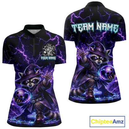 Personalized Raccoon Wizard Bowling Shirt for Women Purple Thunder Lightning Bowling Jersey QZT920
