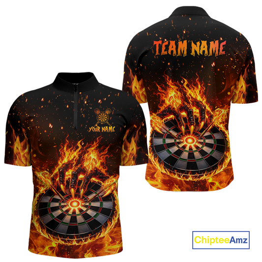 Custom Orange Flame Demon Hand Dart Shirt for Team Dart Jersey for Men Polo & 1/4 Zip DHT13