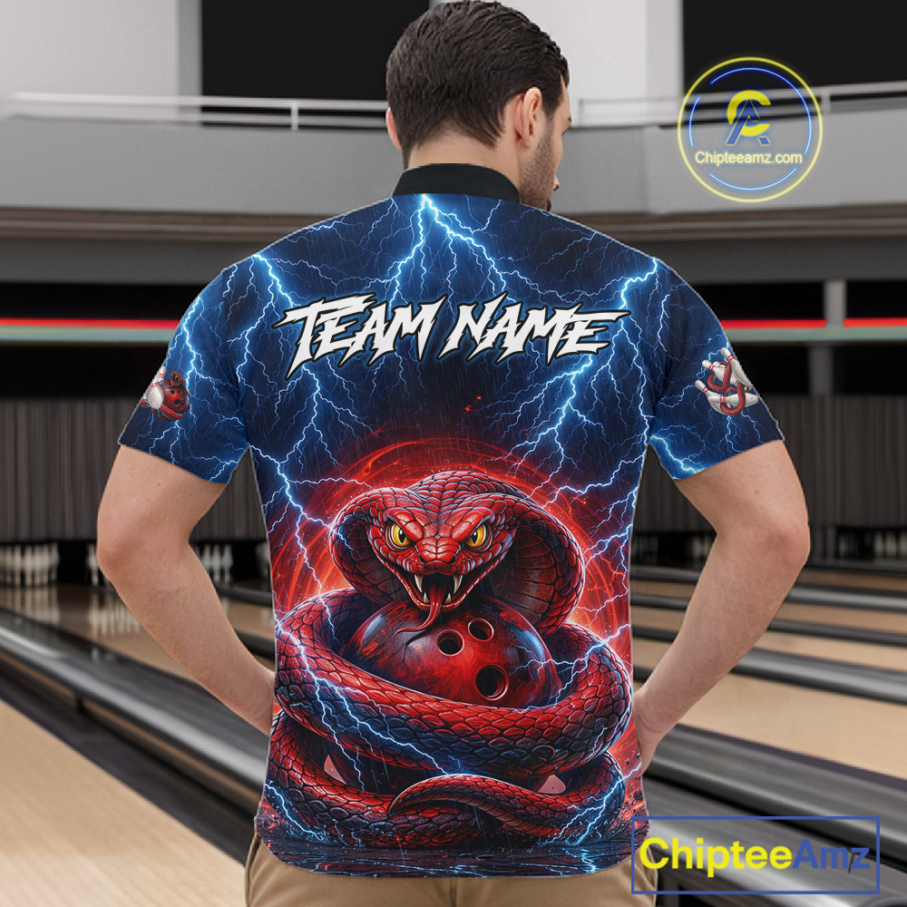 Blue Lightning Thunder Red Snake Bowling Shirt for Men Custom Bowling Team Jersey Bowling Outfit QZT994