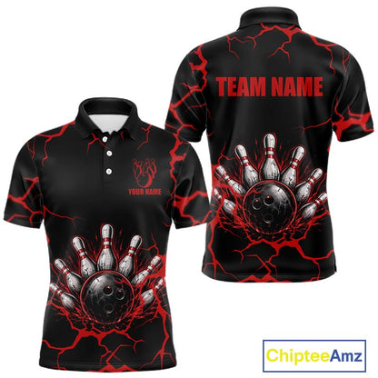 Custom Black & Red Thunder Bowling Shirt for Men Bowling Team Jersey Polo & Quarter-Zip QZT1230