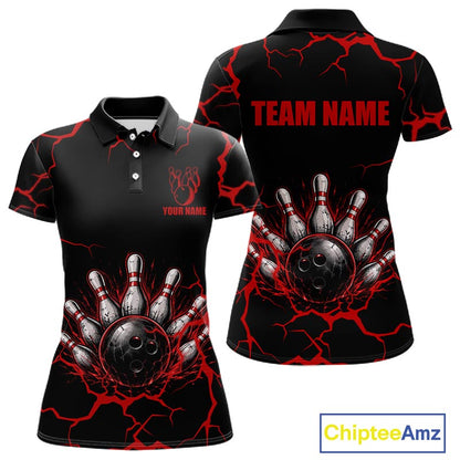 Custom Black & Red Thunder Bowling Shirt for Women Bowling Team Jersey Polo & Quarter-Zip QZT1230