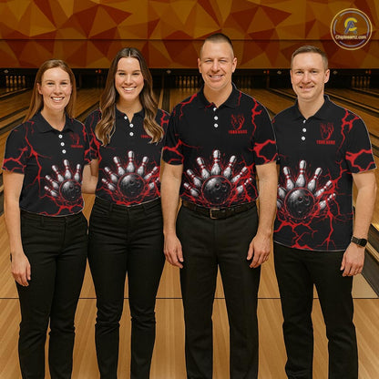 Custom Black & Red Thunder Bowling Shirt for Men Bowling Team Jersey Polo & Quarter-Zip QZT1230